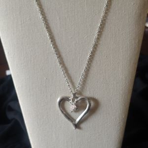 Long Pendant Antiqued Silver Heart Necklace
